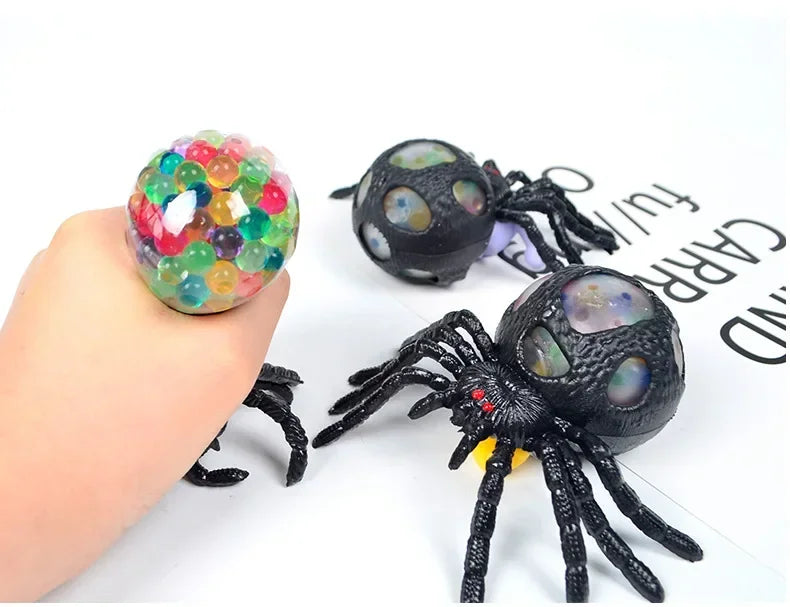 Horrifying Black Spider Squeeze Toy Colorful Bead Interior Perfect Anti-Stress Decompression Gadget Ideal Halloween Gift