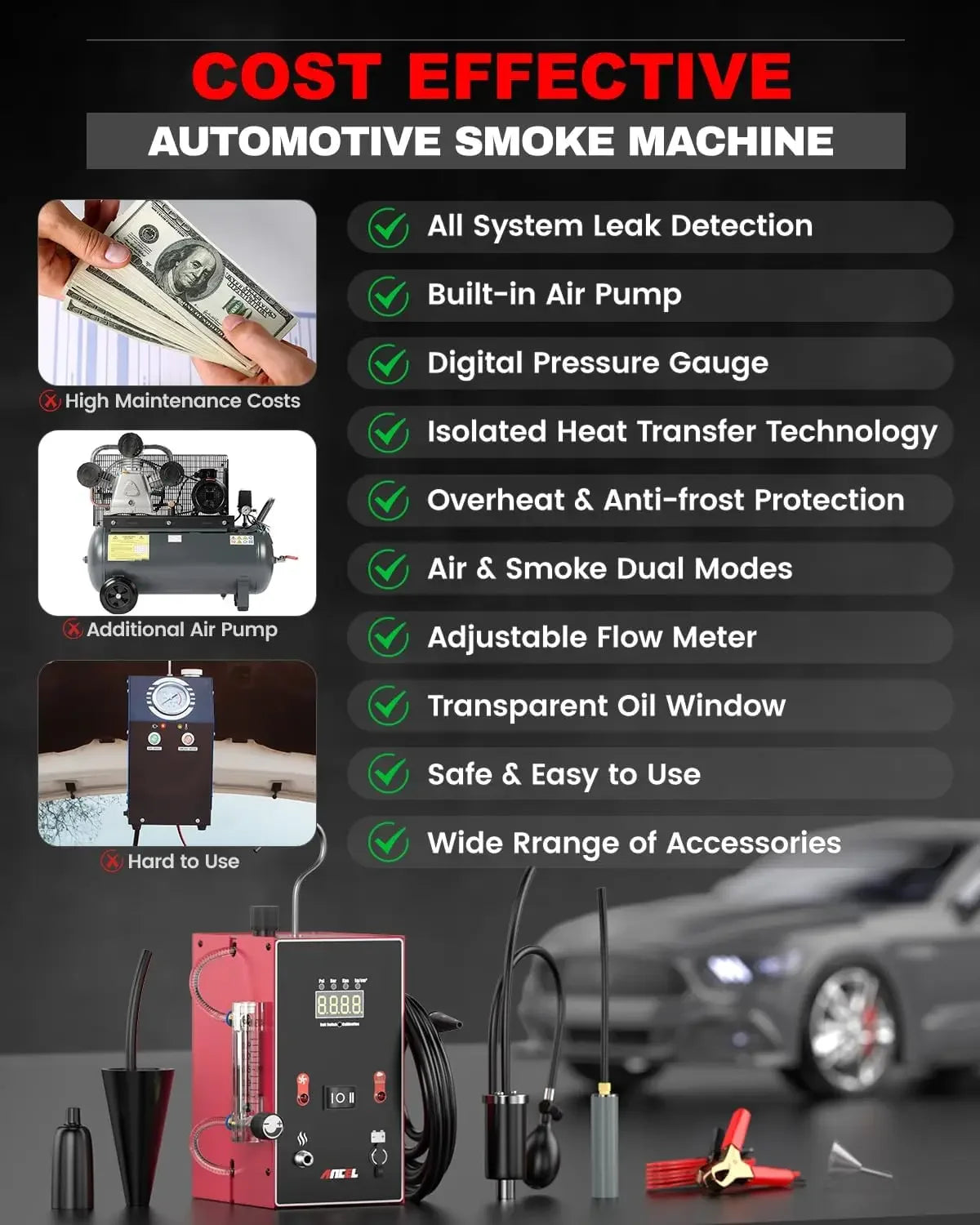 ANCEL L300  Car Smoke Generator with Air Pump Digital Pressure Gauge Smoke Machine EVAP Vacuum Fuel Pipe Oil Leak Detector - Daisan Mart