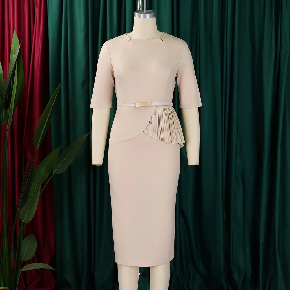 Office Dresses for Ladies 2024 Latest Summer Simple Elegant Half Sleeve Formal Church Dress Women Knee Length Pencil Peplum Dres - Daisan Mart