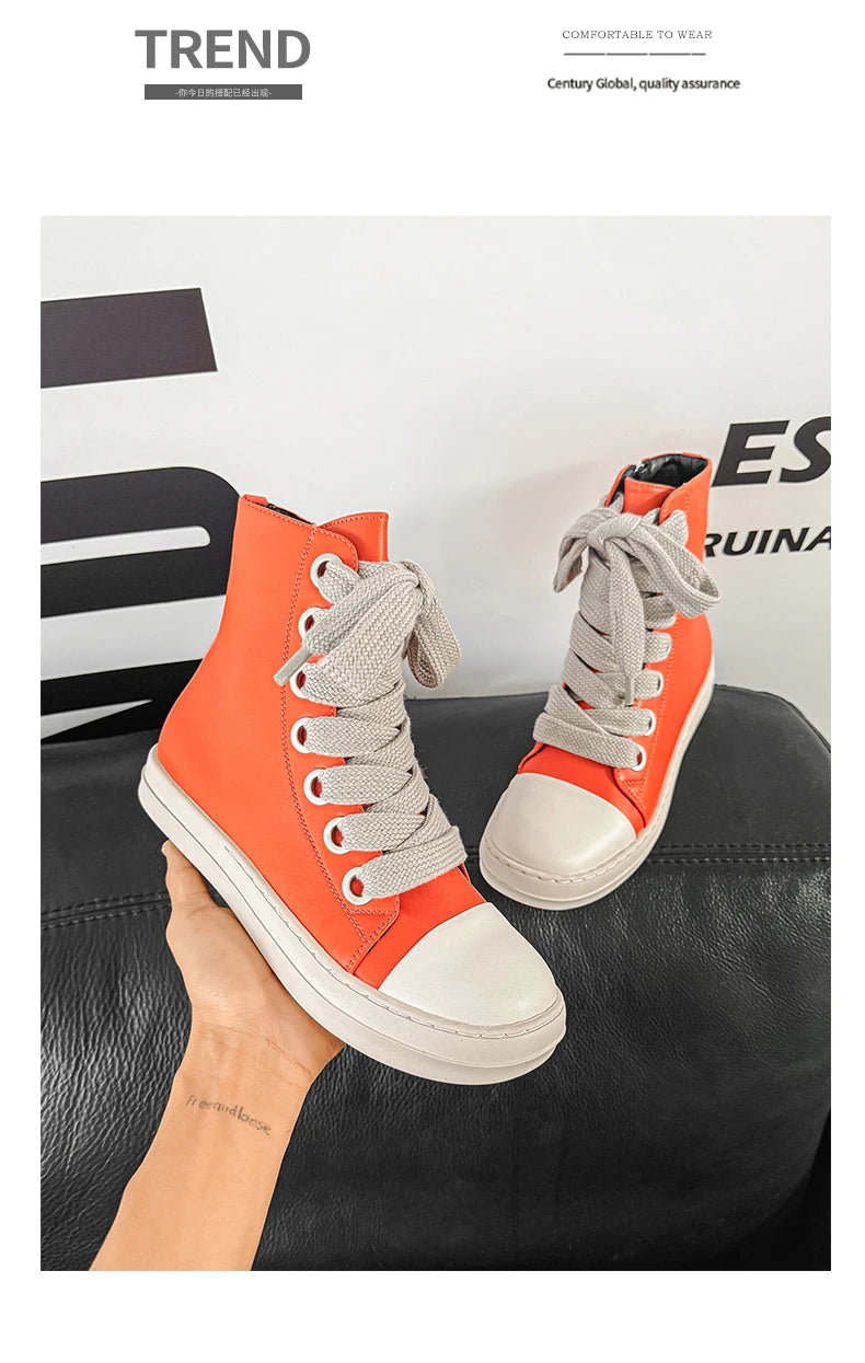 Unisex Autumn Winter High-Top Orange Sneakers Fashion