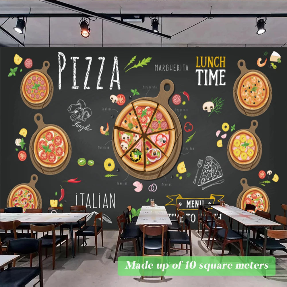 Custom Size Mural Wallpaper 3D Grilled Steak Pizza Shop Donuts Wall Painting Restaurant Cafe Modern Kitchen Spices Wall Papers