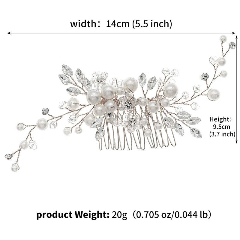 Luxurious Silver Gold Pearl Wedding Hair Comb with Rhinestones