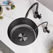Mini Stainless Steel Kitchen Sink Wash Vegetable and Dish Basin Household Scratch Resistance Bar Balcony Round Small Single Slot - Daisan Mart
