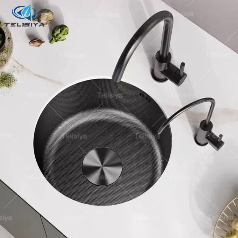 Mini Stainless Steel Kitchen Sink Wash Vegetable and Dish Basin Household Scratch Resistance Bar Balcony Round Small Single Slot - Daisan Mart