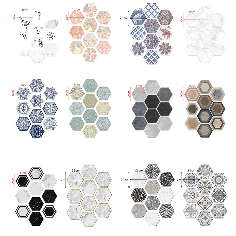 10/20PCS Wall Sticker Hexagon Self Adhesive Waterproof Vinyl PVC Floor Tile Wallpaper Sticker Kitchen Bathroom Home Decoration