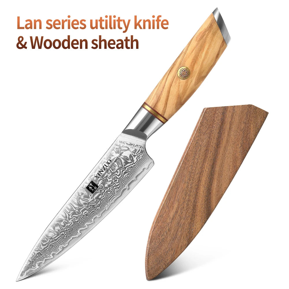 XINZUO 5" inch Utility Knife Kitchen Knives Japanese 73-layer Powder Steel Core Damascus Steel 62-64 HRC Vegetable Peeling Knife
