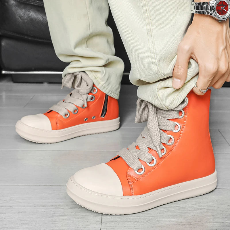 Unisex Autumn Winter High-Top Orange Sneakers Fashion