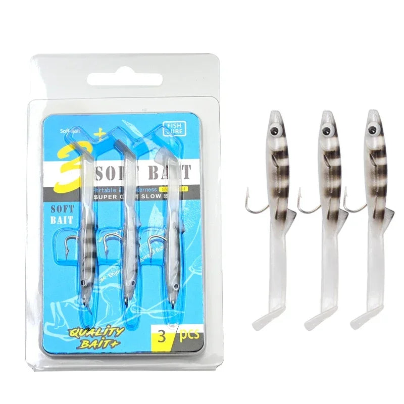 Afishlure Pesca Eel Soft Fishing Lure Glow Soft Bait with Hook Sea Fishing Tackle Raglou Fishing Lure 3pcs 55mm