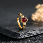 18K Retro Natural Garnet Halo Ring