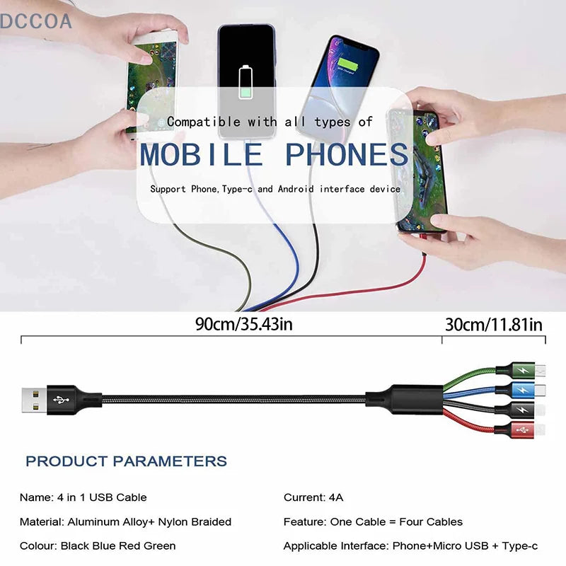 Cáp Sạc Nhanh 4 Trong 1 Đa Năng Micro USB Type C - Daisan Mart