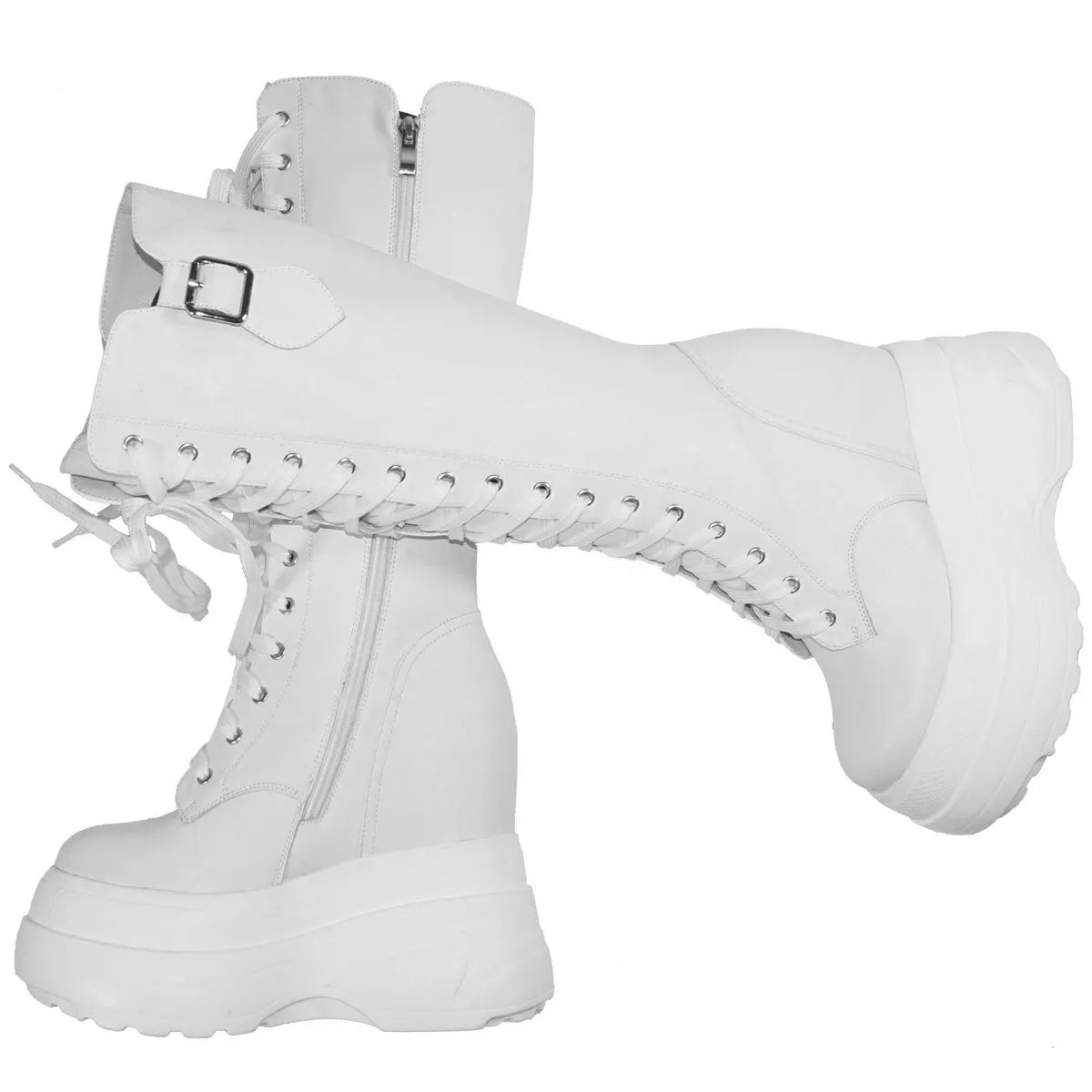 Genuine Leather Women's Boots with High Sole, Large Size Winter 44-47