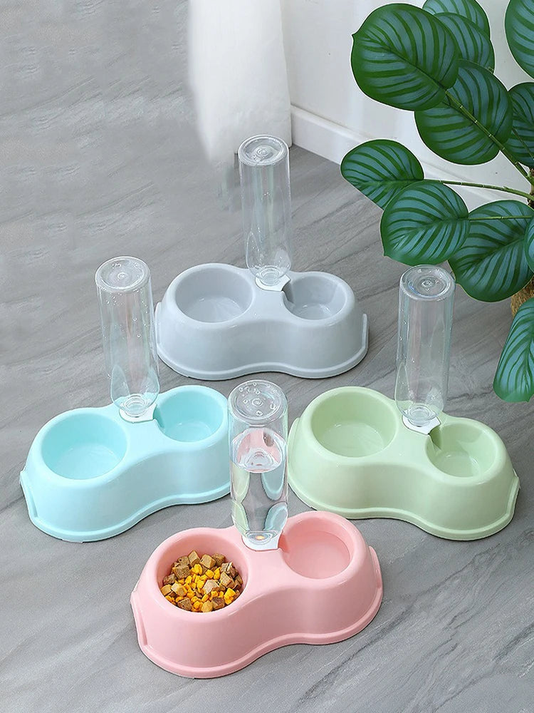 Pet Cat Bowl Automatic Feeder Water Dispenser Dog Cat Food Bowl with Drinking Raised Stand Double Dish Bowls for Cats Dogs Pet - Daisan Mart