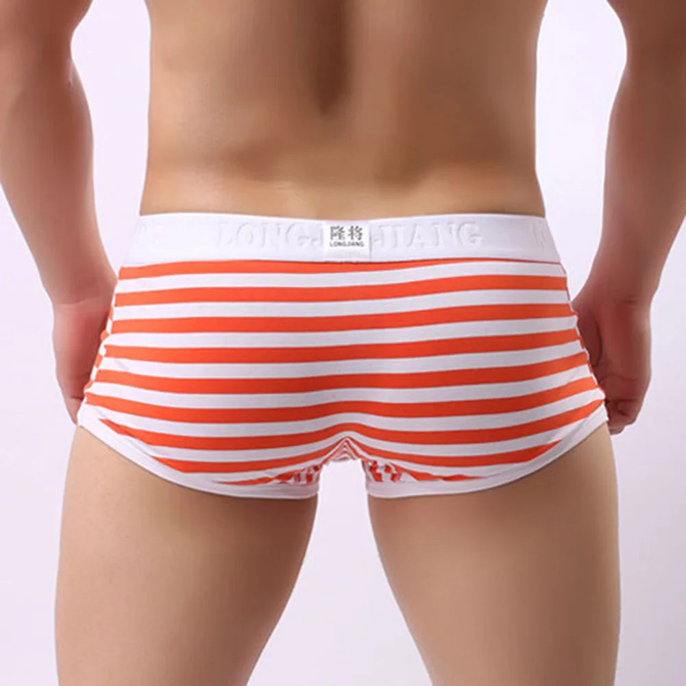 Men's Striped Cotton Boxer Briefs - Cool 4-Corner Boxer