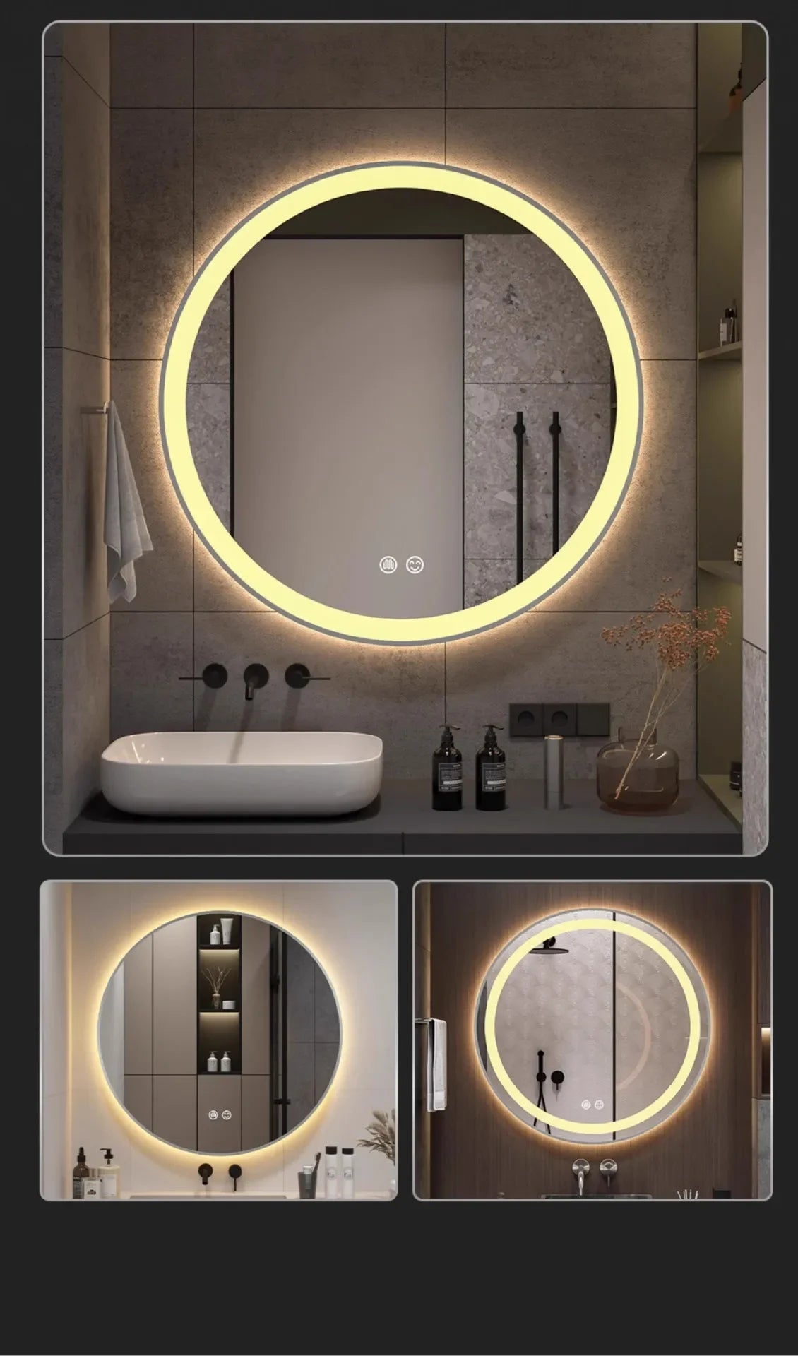 50CM Smart LED Mirror Anti-Fog Touch Wall Mounted