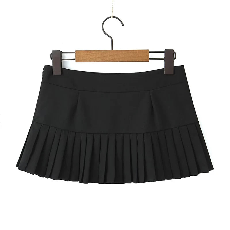 YENKYE Y2K Cool Girl Sexy Low Waist Pleated Mini Skirt Women Side Zipper Black White Gray Summer Skirts - Daisan Mart
