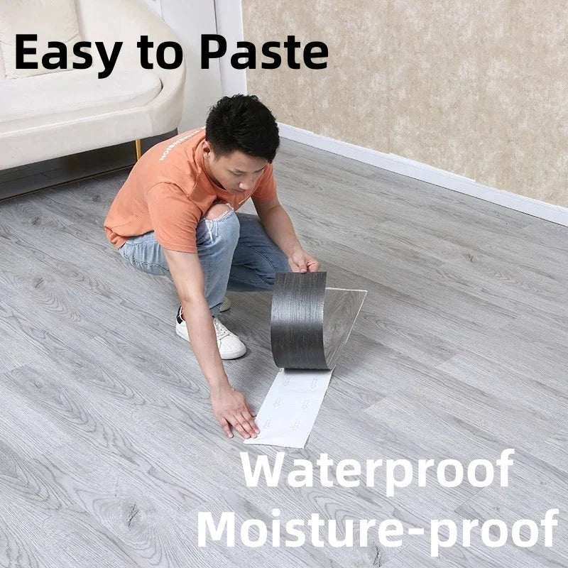 Imitation Wood Grain Self-adhesive Floor Sticker Waterproof for Kitchen Bedroom Living Room Peel and Stick Flooring Home Decor