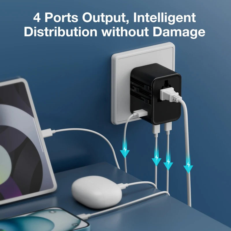 JINGMIN Bộ Chuyển Đổi Du Lịch Đa Năng 4 Cổng AC 2 USB-C