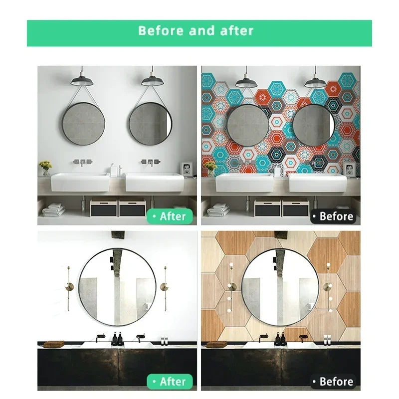 10/20PCS Wall Sticker Hexagon Self Adhesive Waterproof Vinyl PVC Floor Tile Wallpaper Sticker Kitchen Bathroom Home Decoration