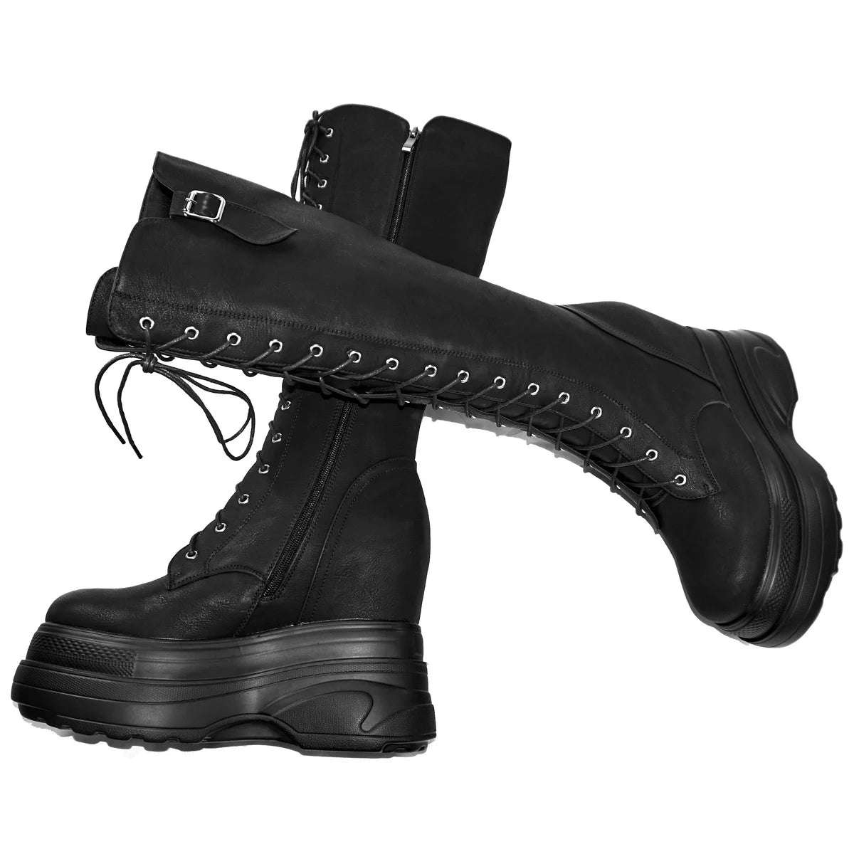 Genuine Leather Women's Boots with High Sole, Large Size Winter 44-47