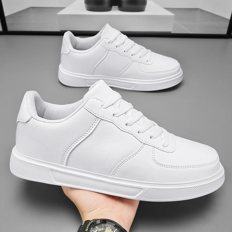 Classic White Sneakers for Men and Women, Comfortable Leather, Large Size