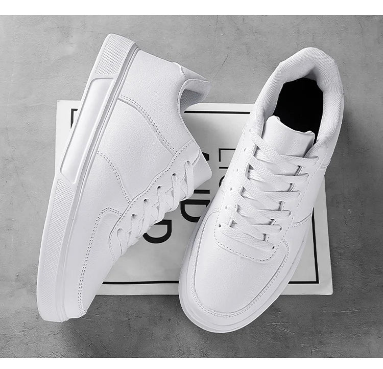 Classic White Sneakers for Men and Women, Comfortable Leather, Large Size