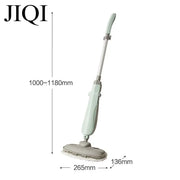 Cây lau nhà màu xanh nhạt, có cán dài điều chỉnh từ 1000-1180mm, đế rộng 265mm.