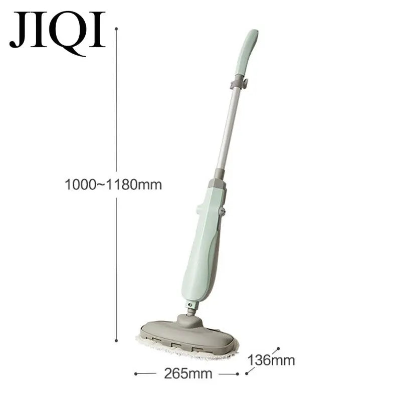 Cây lau nhà màu xanh nhạt, có cán dài điều chỉnh từ 1000-1180mm, đế rộng 265mm.