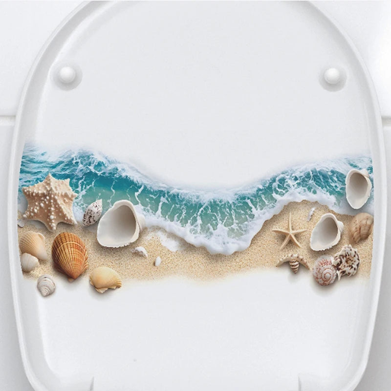 1pc Sea Beach Exquisite Shell PVC Toilet Sticker Bathroom Toilet Seat Waterproof Sticker Self-adhesive Decorative Wall Sticker