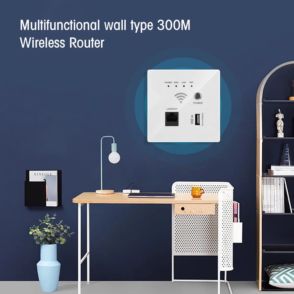Smart Wireless AP Relay 300Mbps Access Point WiFi Repeater Wifi Extender 220V Power Wall Embedded Router Panel USB Charger RJ45