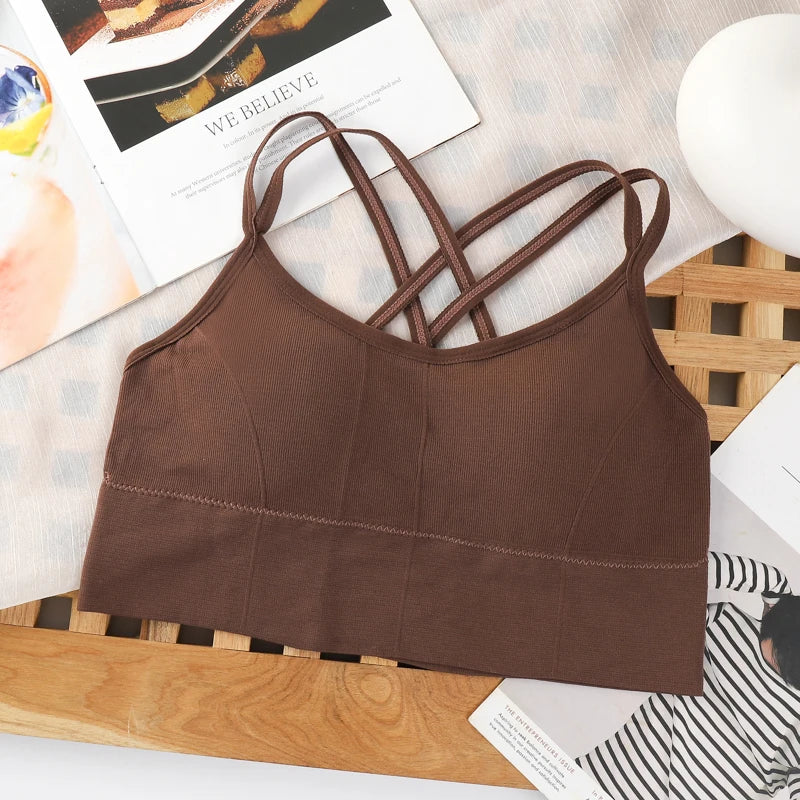 Women's Sexy Cross Back Sports Yoga Bra with Chest Pad