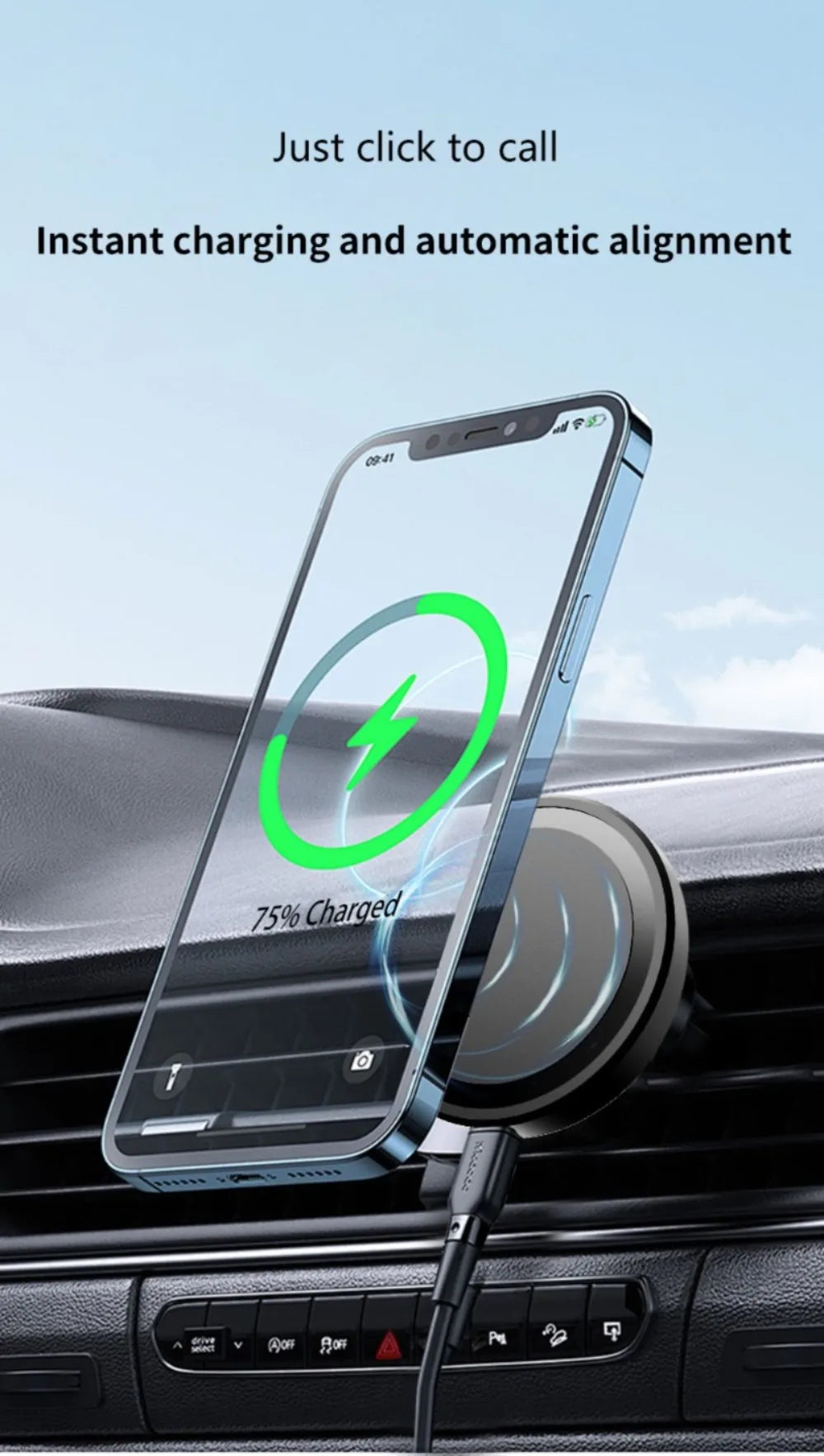 Magnetic Phone Wireless Charger Air Vent Holder For Magsafe iPhone 16 15 14 13 12 Pro Max Cellphone Fast Charging Bracket Stand