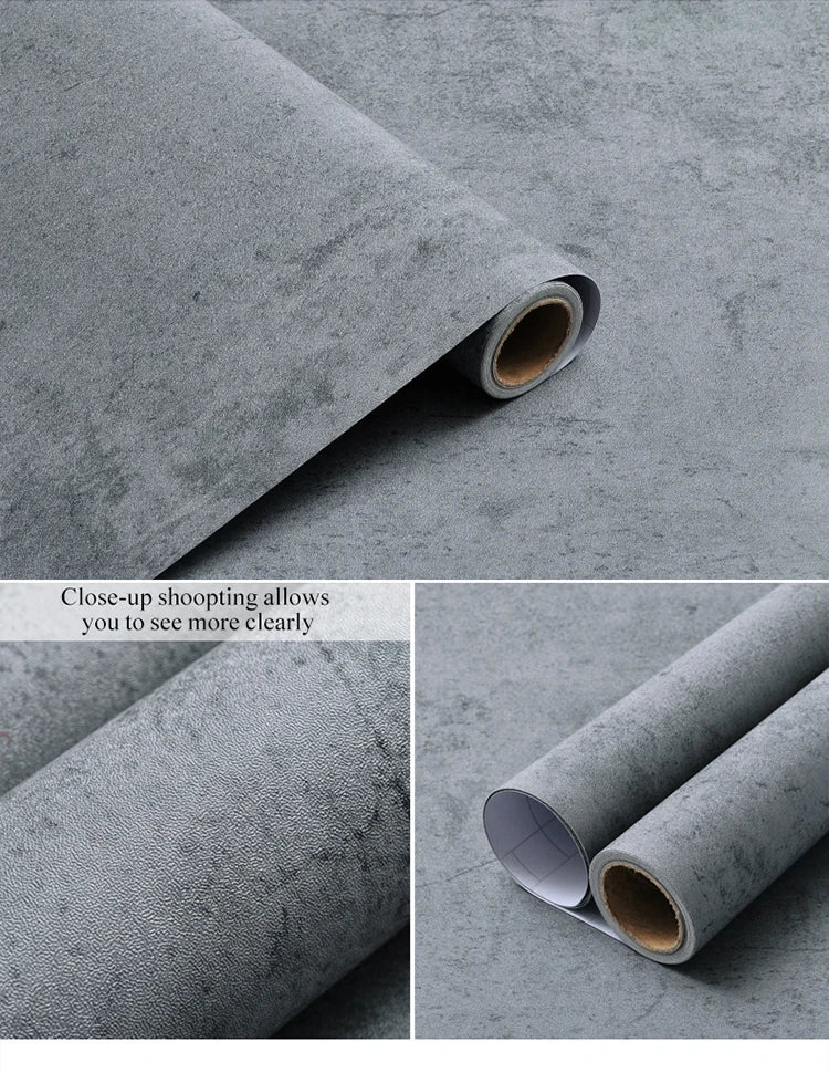 Retro Gray PVC Cement Wallpaper Self-Adhesive Waterproof Dark Gray Concrete Effect For Bedroom Living Room Decoration Stickers