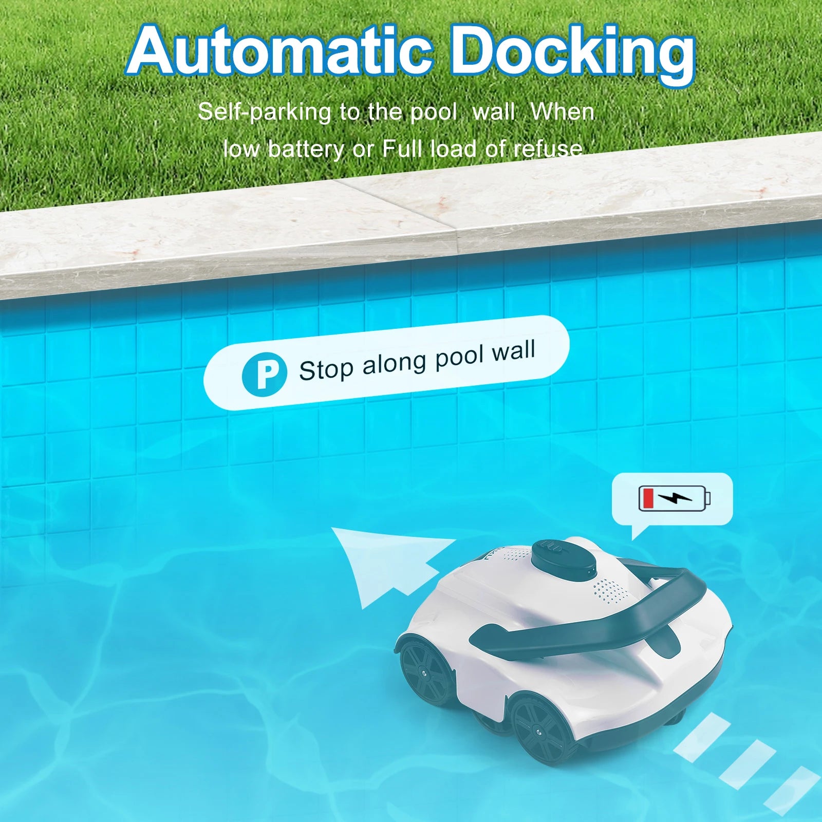 Pool Vacuum Automatic Robotic Pool Cleaner Cordless Robotic Pool Vacuum for In Ground Flat Pools Cordless Robotic Pool Cleaner