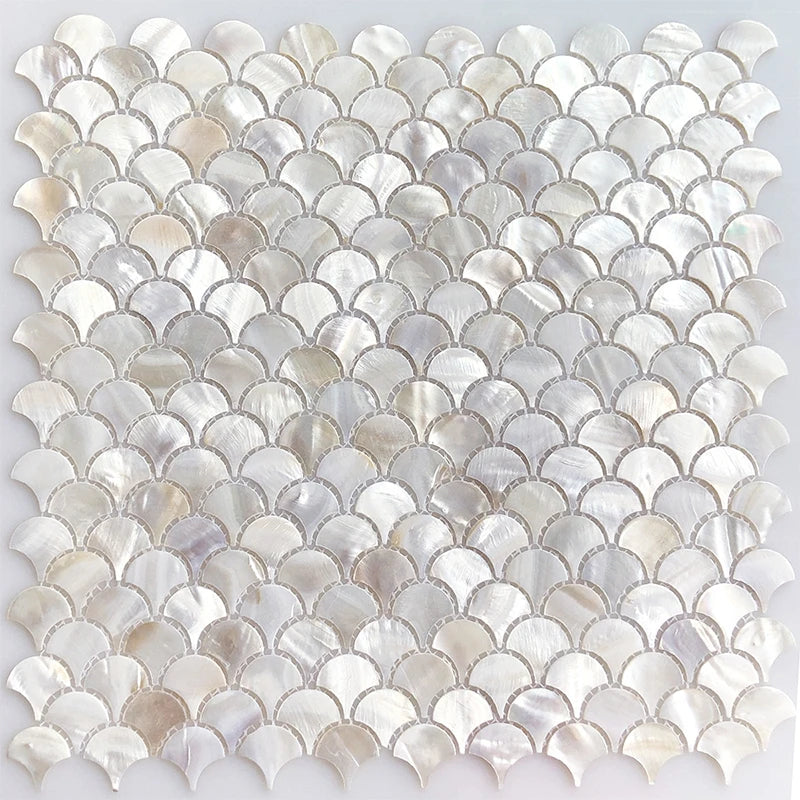 31x31cm 3D Fish Scale Fan-shaped Shell Square Mosaic Kitchen Bathroom Living Room Porch TV Background Wall Tile Self-adhesive