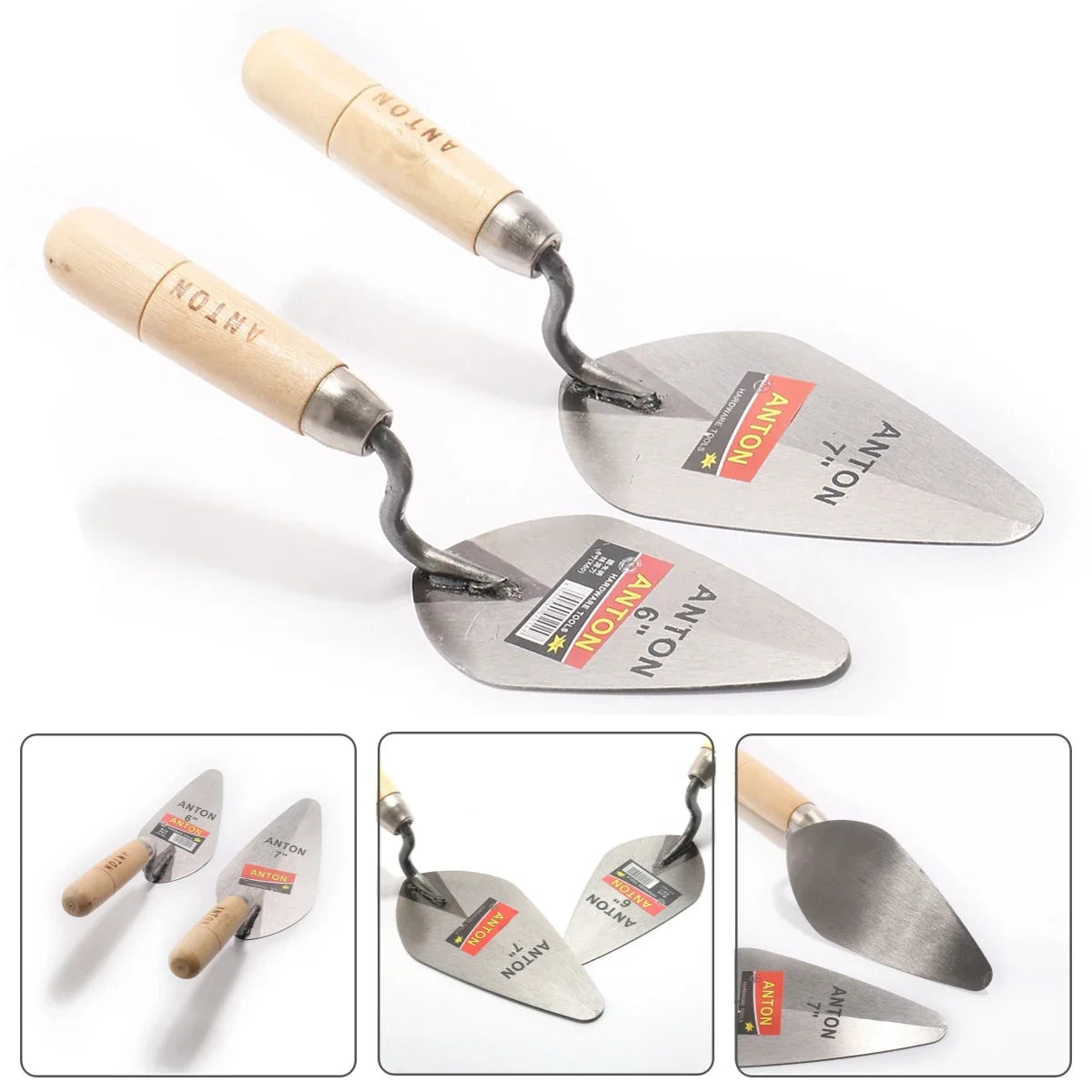 Carbon Steel Plastering Trowel 6 inch 7 inch Pointed Bricklaying Knife Round Wooden Handle Trowel Wall Brick Trowel Mason Tools