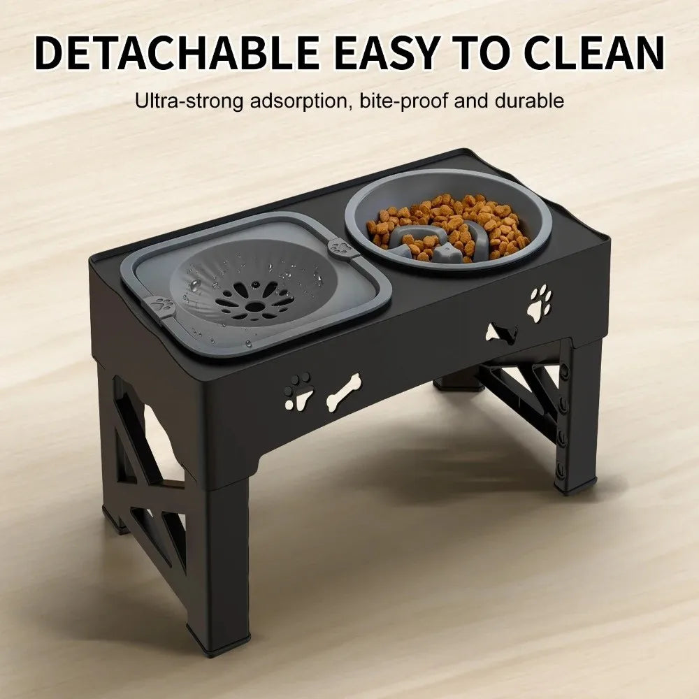 3 in 1 Pet Feeder Anti-Slip Foldable Stand Slow Feeder Bowl Anti-Spill Adjustable Height Elevated Dog Bowls - Daisan Mart