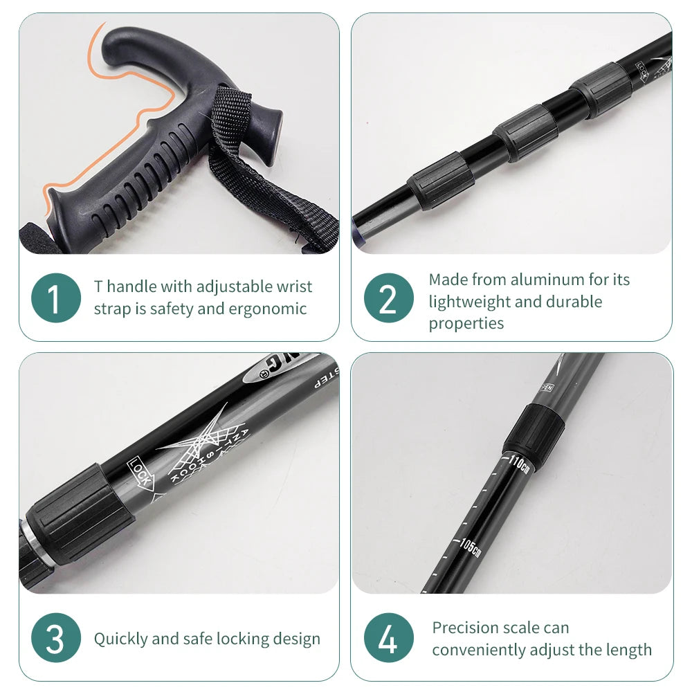 4-Section Folding Trekking Stick - Light, Convenient, Multi-Functional