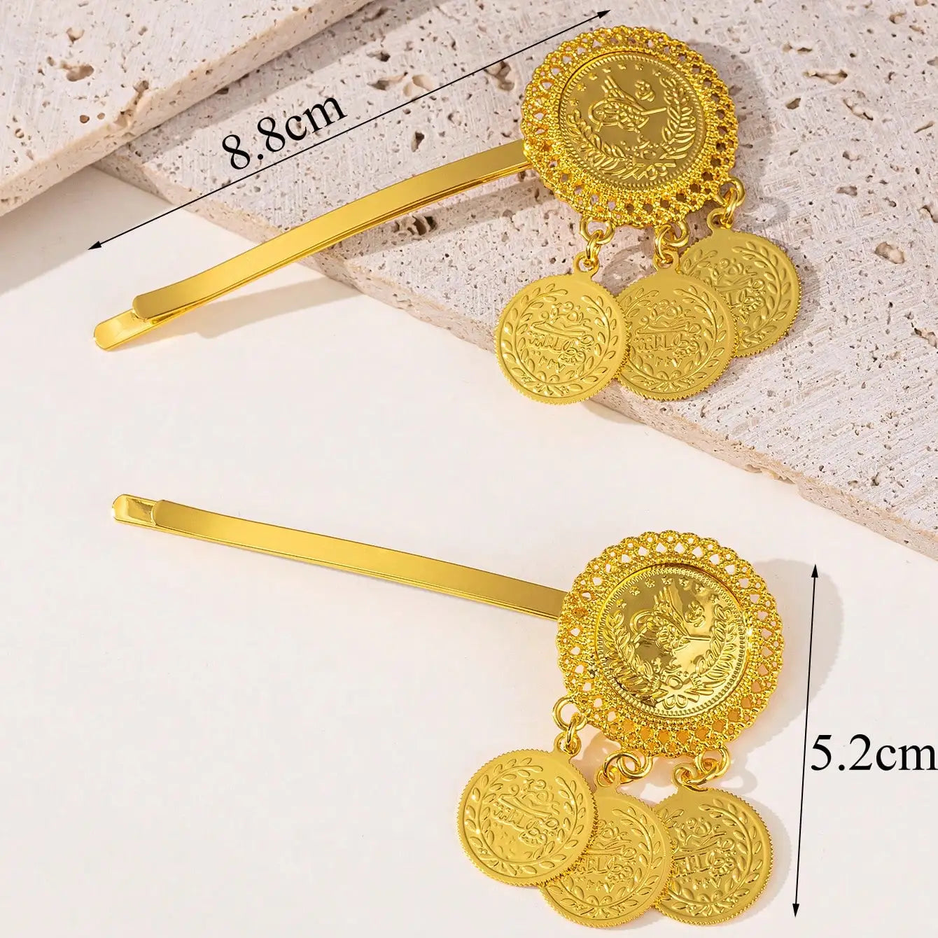 Kẹp Tóc Mạ Vàng Đồng Xu Thổ Nhĩ Kỳ Dành Cho Cô Dâu