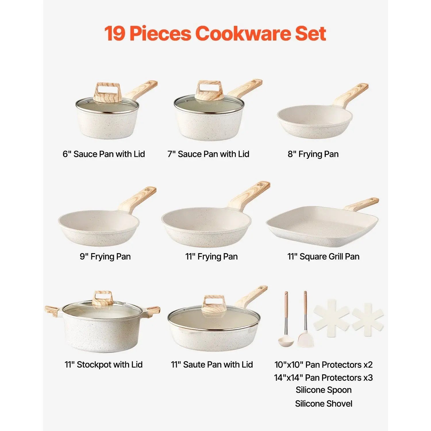 Bộ Nồi Chảo Bạch Ngọc 19 Món Chống Dính Induction