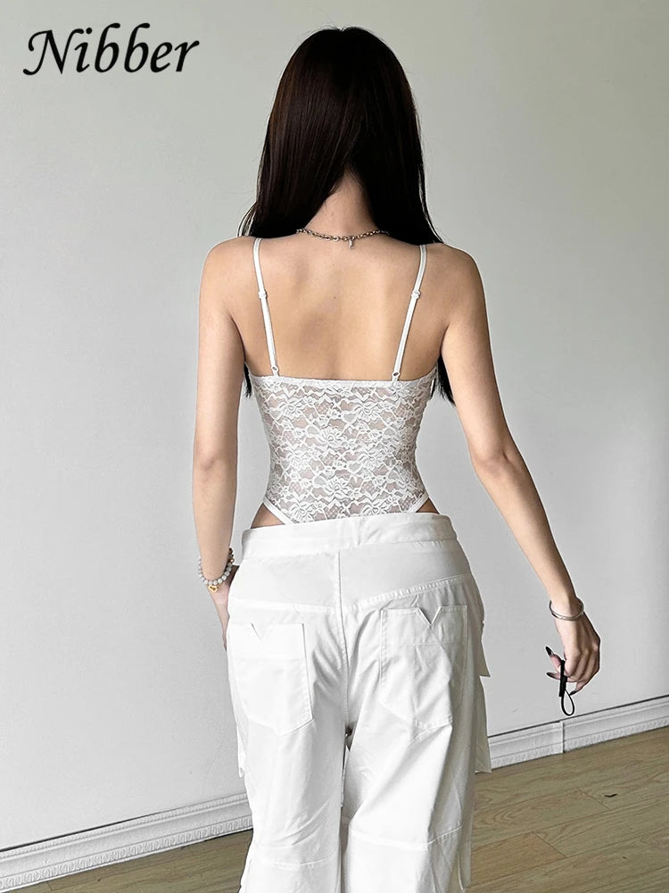 Nibber Patchwork Woman Bodysuit Sling Off Sleeves Skinny Backless Personality Chick Versatile Atmosphere Fashionable Outfits