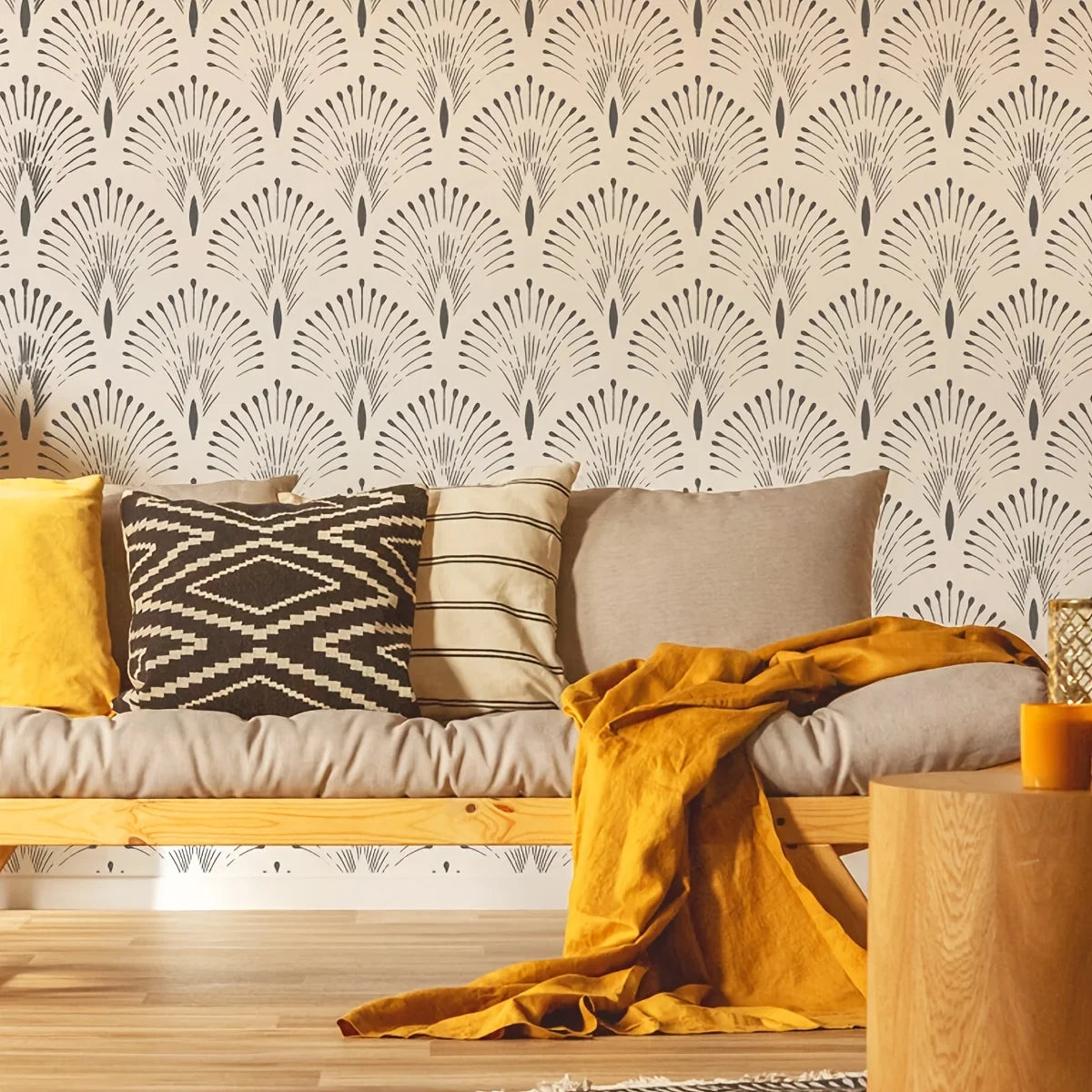 Large Palm Pattern Wall Stencil Luxury Modern Classic Wallpaper Effect Stencil, Large Painting Stencil for Walls, Floors, Fabric