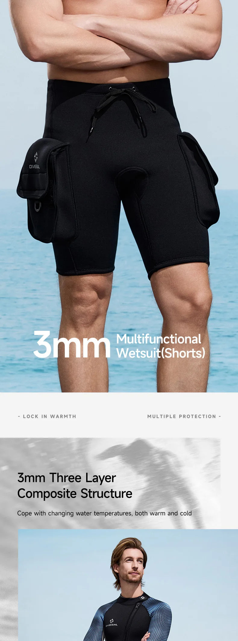 Quần Lặn Nam 3mm Neoprene Có Túi - Đồ Bơi Thể Thao