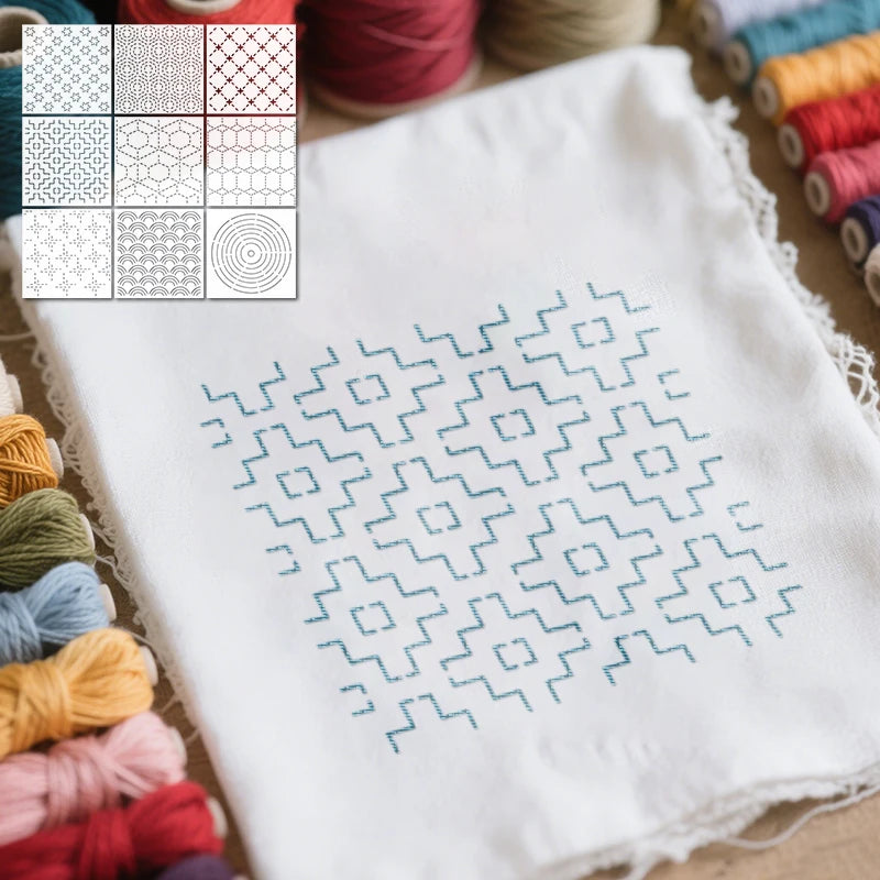 YOMDID 9pcs Sashiko Embroidery Templates Reusable PET Sewing Stencils DIY Embroidery Patterns Geometric Line Quilting Template - Daisan Mart