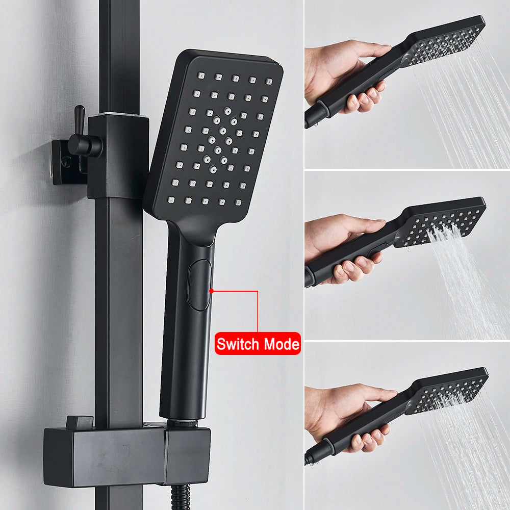 Chrome Brass Shower Faucet Set Rainfall Bathtub Tap With Bathroom Shelf 4 Function Height Adjust Shower Mixer Crane Fast Delivey