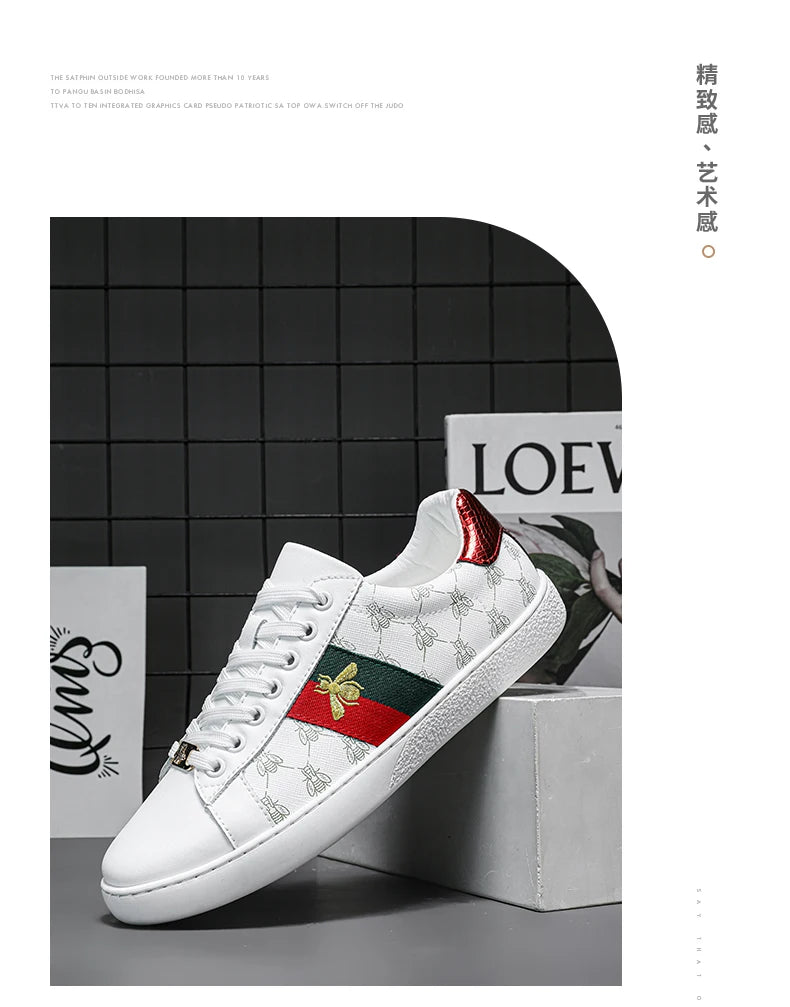 High-end Fashion Men's Embroidered Leather Shoes Sneaker