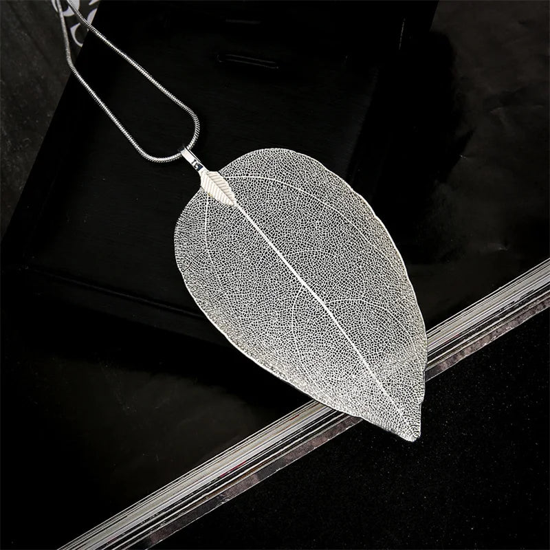 Women's Fashion Simple Punk Silver Leaf Necklace