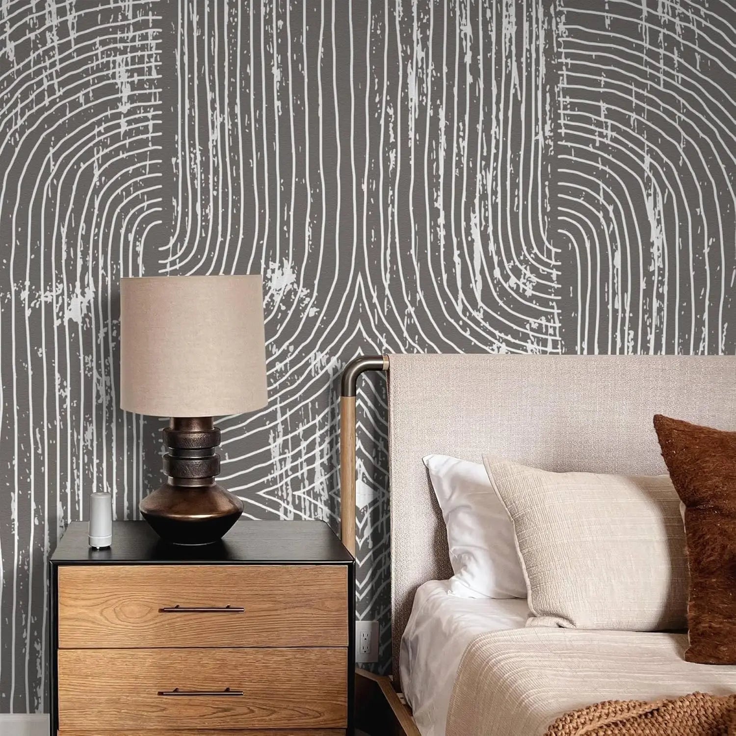 Boho Dark Gray Peel and Stick Wallpaper Geometric Arches Contact Paper Removable Wall Paper for Kitchen Walls Cabinet Drawer