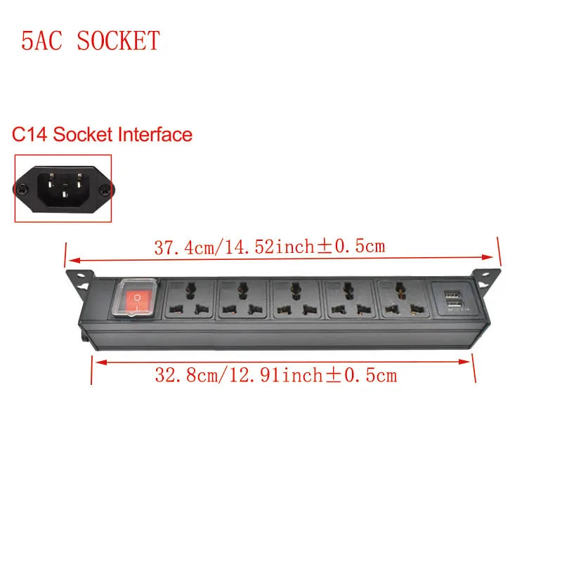 Ổ Cắm Tủ PDU Hợp Kim Nhôm 2USB, Công Tắc Đôi 1-9AC - Daisan Mart