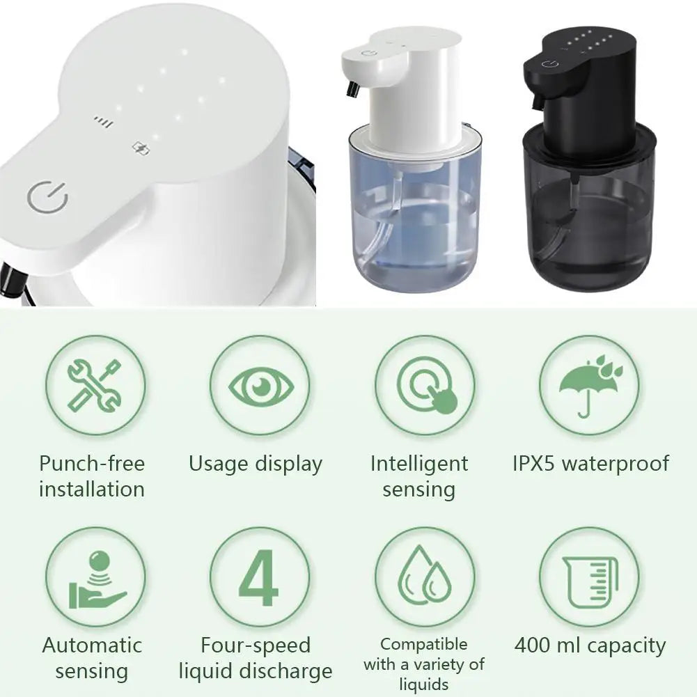 Máy xịt xà phòng tự động 400ml - 4 tốc độ, sạc USB