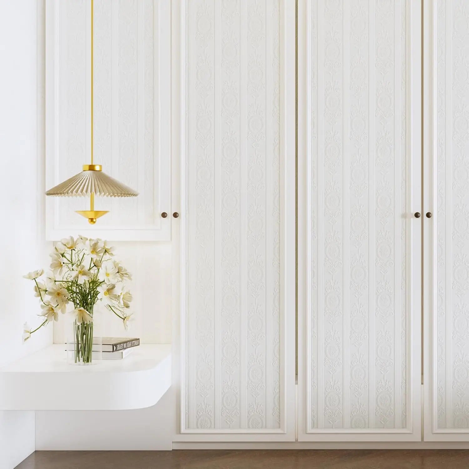 3D Green Embossed Peel and Stick Wallpaper Damask Textured Self Adhesive Wallpaper Modern Floral  Contact Paper for Living Room